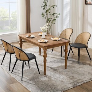 TYBOATLE Rattan Dining Chairs Set of 4, Black Mid-Century Modern Chairs with Faux Leather Cushion & Adjustable Foot Pads for Kitchen or Dining Room - 1 of 4