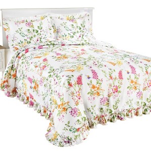 Collections Etc Lucy Colorful Floral Plisse Ruffled Edge Bedspread - 1 of 3