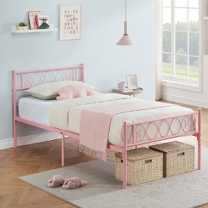 Whizmax Metal Twin Size Bed Frame with Headboard and Footboard for Girls and Boys, Platform Bed Frame with Iron-Art Sweet Heart, No Box Spring Needed - 1 of 4