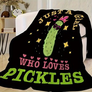 Glam Style Hypoallergenic Flannel Throw Blanket with Pickle Design, Fun & Cute Pickle Lover's Comfort Throw, Christmas Gift. - 1 of 4