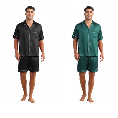 INSPIRE CHIC Men's 2 Pack Sleepwear Classic Soft Short Sleeve Satin Pajamas Set