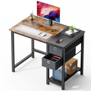 Gulches 55 Inch Computer Desk with Drawers Home Office Writing Desk with 2-Tier Storage Shelf and Side Hook, Sturdy PC Table - 1 of 4
