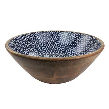 Large Mango Wood Serving Bowl in Five-Point Blue