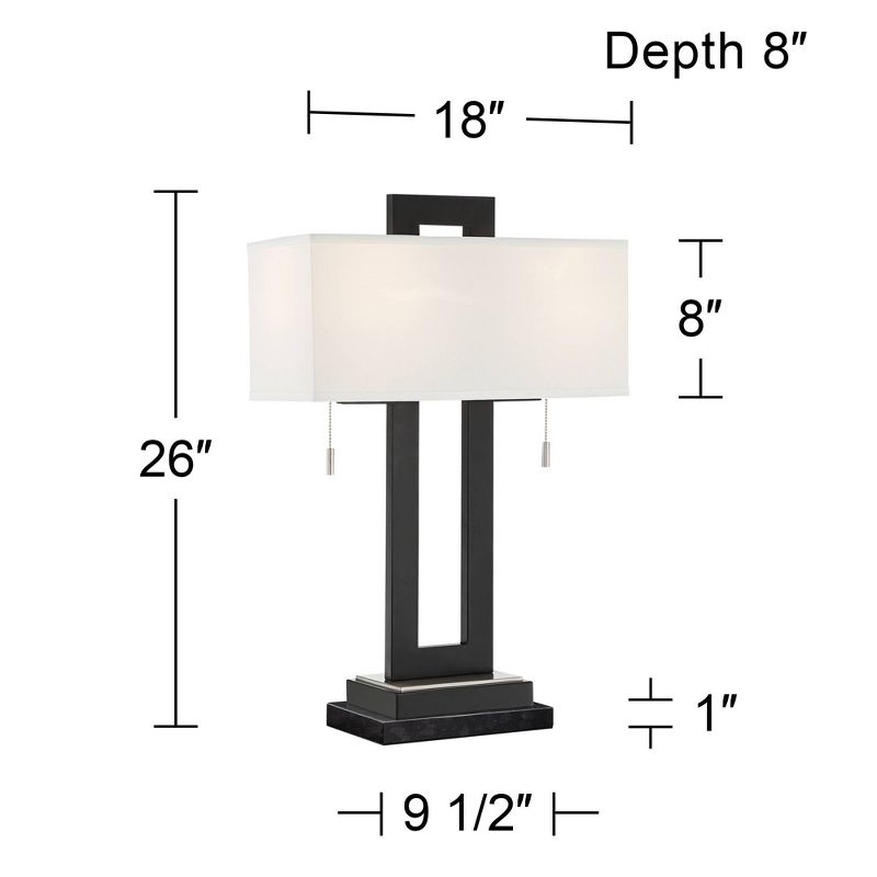 360 Lighting Neil Modern Table Lamp with Black Marble Riser 26" High Two Tone USB Charging Port White Rectangular Shade for Bedroom House Home Desk, 4 of 8