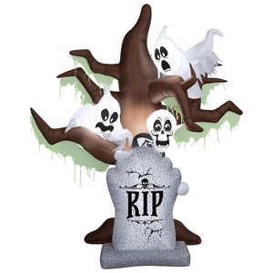 Gemmy 8 ft Airblown® Blowup Inflatable Tombstone with Haunted Ghost Tree with Lights & Sounds Outdoor Decoration - Gray - 1 of 3
