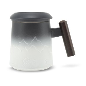Unique Bargains 13.5oz Ceramic Tea Cup with Infuser Wood Handle and Cup Lid  for Loose Leaf Steeping - 1 of 4