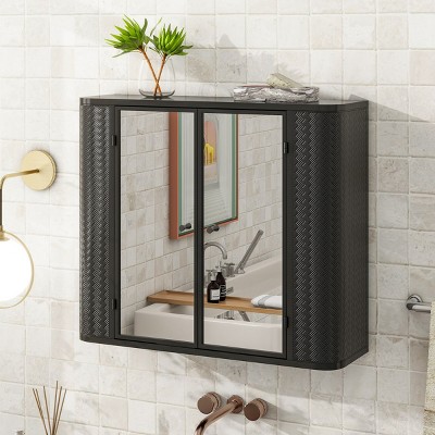 Wall-Mounted Bathroom Storage Cabinet with 2 Mirrored Doors and Interior Shelves for Over-the-Toilet Use-The Pop Home