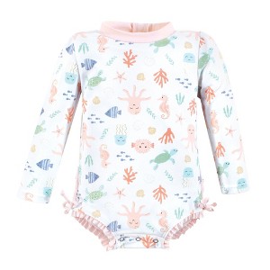 Hudson Baby Girls Rashguard Baby Swimsuit, Pastel Sea - 1 of 2