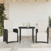 vidaXL 3-Piece Bistro Set with Cushions - Black Poly Rattan Reclining Chairs & Glass Tabletop, Adjustable, for Garden/Patio/Balcony - 2 of 4
