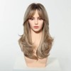 Long Wavy Layered Wigs Honey Brown Hair With Side Bangs For Women Daily Heat Resistant Natural Synthetic Wigs - 2 of 4