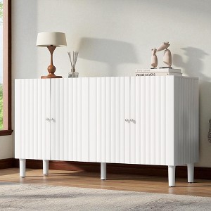 58" Modern Four-Door Sideboard with Wavy Pattern Doors, Cylindrical Legs & Metal Handles, Adjustable Storage for Living Room, Entryway - 1 of 4