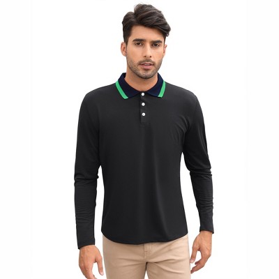 Men's Long Sleeve Polo Shirts Regular Fit Collared T-Shirt Casual Workout Golf Shirts