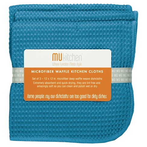 3pk Waffle Microfiber Dish Cloths Blue - Mu Kitchen : Target