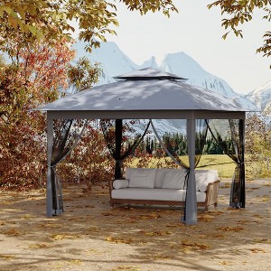 11x11 Pop Up Gazebo Outdoor Canopy Shelter, Instant Patio Gazebo Sun Shade Canopy Tent, 2 Tiers Roof & Mesh Netting for Lawn, Garden, Backyard & Deck - 1 of 4