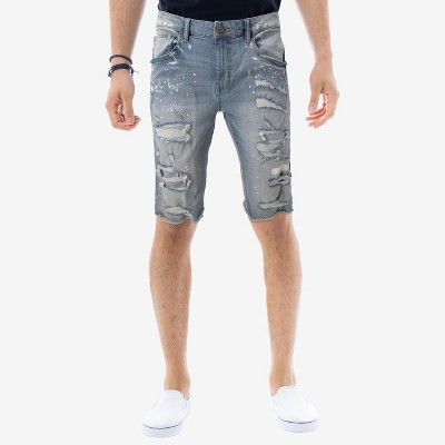 Raw X Men's Denim Shorts, Rips Distress Frayed Cut Off Slim Fit Jeans Short  In Bleach Size 36 : Target