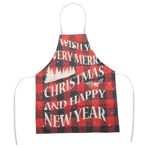 Unique Bargains Christmas Aprons Linen Red Black Beige 21.65"x26.77" 1 Pcs - 1 of 4