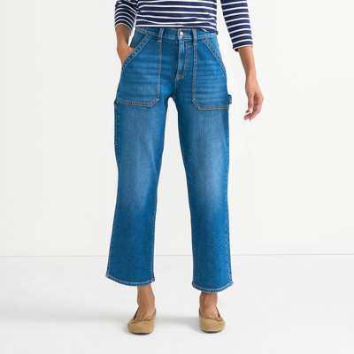 Lands' End Women's Soft Denim High Rise Utility Cargo Ankle Jeans