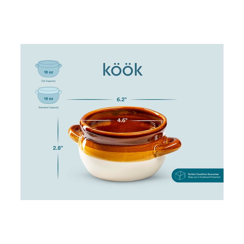 Kook French Onion Soup Bowls, Crocks with Handles, 18 oz, Set of 4, 5 of 6
