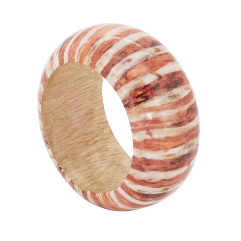 Saro Lifestyle Striped Wood Napkin Ring, Rust (set Of 4) : Target