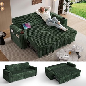 Vipbear 91" Sectional Sleeper Sofa Bed with Pull Out Bed,Reclining Backrest/Two Pull Out Beds/USB Ports/Cup Holders, Plush Corduroy - 1 of 4