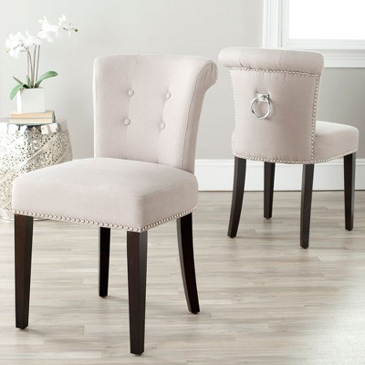 Transitional Taupe Linen Parsons Side Chair with Silver Nail Heads