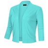Women's 3/4 Sleeve Open Front Cropped Cardigan Sweater Lightweight Knit Short Shrugs Mint L - 2 of 4