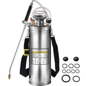 VEVOR 3 Gallon Stainless Steel Sprayer, 20" Wand & 3FT Reinforced Hose,Hand Pump Sprayer with Pressure Gauge,Safety Valve & Adjustable Nozzle, Silver - 1 of 4