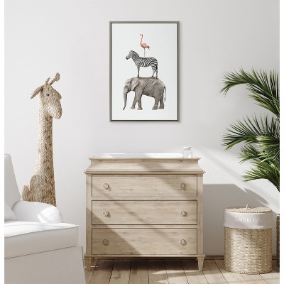 Gray Framed Canvas Print of Stacked Safari Animals for Kids