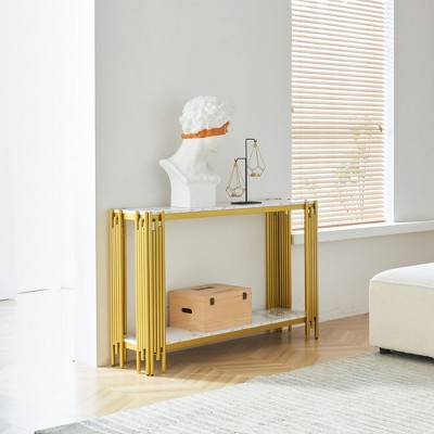 NicBex Faux Marbling Console Table for Entryway,Stylish Entryway Table with Metal Frame & Adjustable Feet,Sofa Table for Living Room,Corridor,Entrance