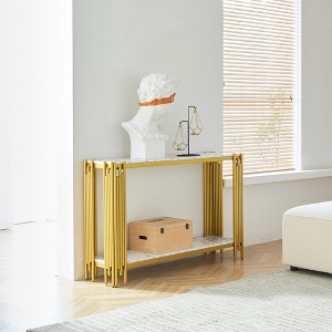 NicBex Console Table with Faux Marbling Shelves,Entryway Table with Adjustable Feet,Modern Couch Table for Living Room,Gold - 1 of 4