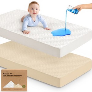 2-Pack Protect+ Waterproof Crib Mattress Protector Covers, Mavy Quilted Cotton Baby Mattress Topper, Toddler Crib Sheets - 1 of 4