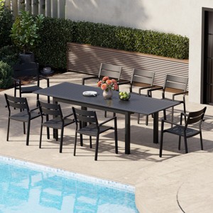 Crestlive Products 9pc Patio Expandable Dining Set Aluminum Outdoor Rectangular Table for 6 to 8 with Chairs - 1 of 4