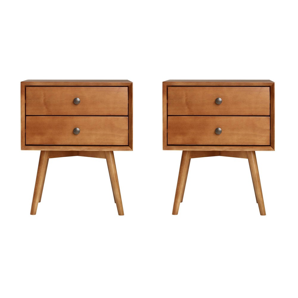 Set of 2 Greenberg 2 Drawer Mid-Century Modern Solid Wood Nightstands Caramel - Saracina Home