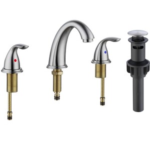 MAYEERTY Brushed Nickel Bethroom Faucet for Sink 3 Holes 2 Handles Modern Vanity Faucet with Pop Up Drain Assembly and Lead Free Supply Hose 8 Inch - 1 of 4