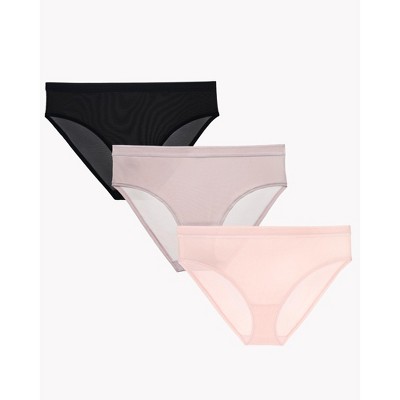 Sheer Mesh High Cut Thong 3 Pack - Black/Blushing/Bark