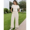 ATHLECHIC Women's 2 Piece Sets Short Sleeve Crew Neck Long Wide Leg with Pockets Pants - 2 of 4