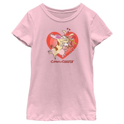 Girl's Cow And Chicken Valentine's Day Heart Hug T-shirt : Target