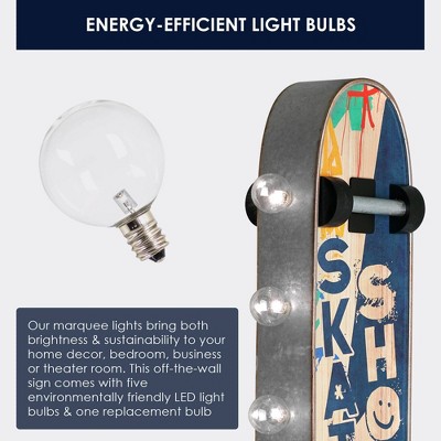 Vintage Metal LED Skate Shop Marquee Sign with Bulbs