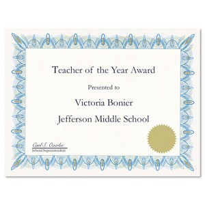 Geographics Award Certificates w/Gold Seals 8-1/2 x 11 Unique Blue Border 25/Pack 39087 - 1 of 3