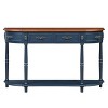Hostack 52'' Retro Curved Wood Console Table with Open Shelf and 2 Drawers for Living Room and Hallway, Navy Blue and Brown Top - 2 of 4