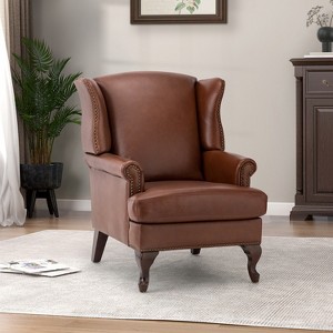 Helmuth Wooden Upholstery Genuine  Leather Armchair for livingroom | KARAT HOME - 1 of 4