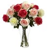 Nearly Natural Assorted Blooming Roses with Vase, Assorted Pastels - 2 of 3