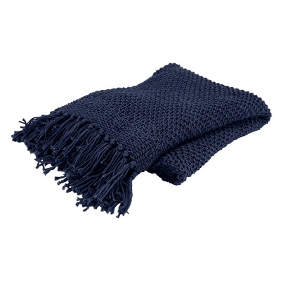 Rizzy Home Cable Knit Throw Navy