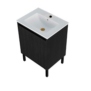 SEVOBAL Bathroom Sinks Floor Standing Vanity Cabinet with Storage Drawers Modern Furniture for Home Use, Black, 29.13"*6.49"*26.37" - 1 of 4
