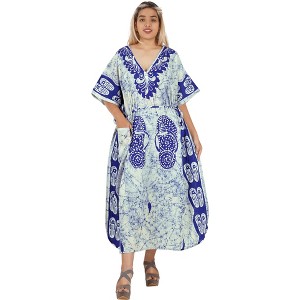 HAPPY BAY Women's Summer Batik Caftan Long Loungewear Dashiki House Dress with Pockets Sleepwear for Women Nightgown plus size - 1 of 4