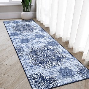 Vintage Boho Area Rug Medallion Distressed Rug, Abstract, Non-Slip - 1 of 4