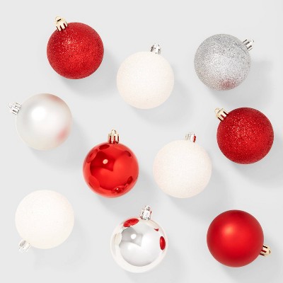 50ct Shatter-resistant Round Christmas Tree Ornament Set Red/silver ...