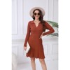 WhizMax Women's 2024 Long Sleeve Mini Sweater Dress V Neck Ribbed Knit A Line Pleated Swing Short Dresses - 2 of 4