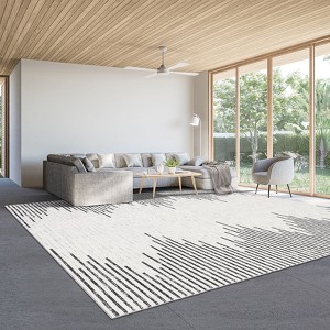 Non Slip Backing 9x12 Machine Washable Area Rug Modern Minimalistic Striped Low Pile Rug Stripe Geometric Foldable Large Carpet for Bedroom - 1 of 4