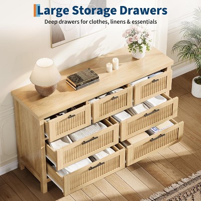 Fluted 7 Drawer Dresser for Bedroom, 45'' Tall Dresser, Chest of Drawers, Wooden Chest with Clothes Storage Cabinet
